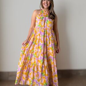 Michelle McDowell Floral Halter Maxi Dress – Size L